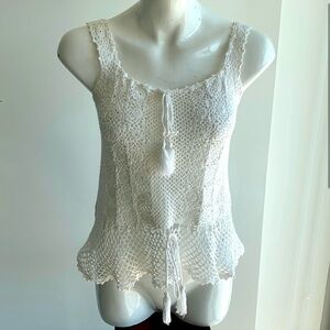 Hand made boho white crochet cotton crop top, square neck, size S